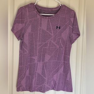 Under Armour Heat Gear Short Sleeve Fitted Shirt, Women’s Size L, Pink & Black